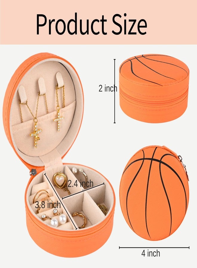 Mindoub 6 Packs Basketball Mini Travel Jewelry Case Round Basketball Stuff Small Portable PU Leather Jewelry Box Organizer Storage Case for Sports Team Club Lovers Birthday Goodie Favors Gifts - Image 2